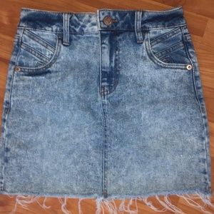 distressed light-washed jean skirt